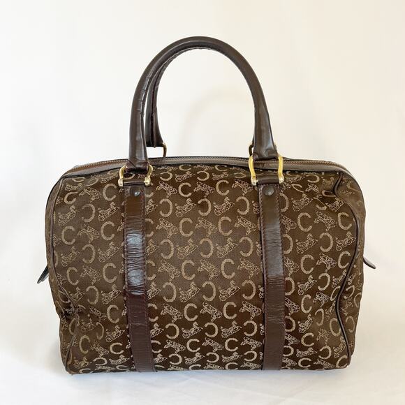 CELINE Tabou Vintage Macadam Brown Canvas Leather Bowling Bag Women - Picture 1 of 14